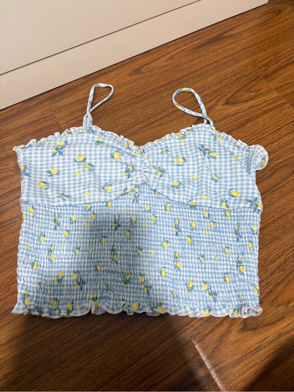 wild fable Light Blue Gingham Lemon Smocked Cami